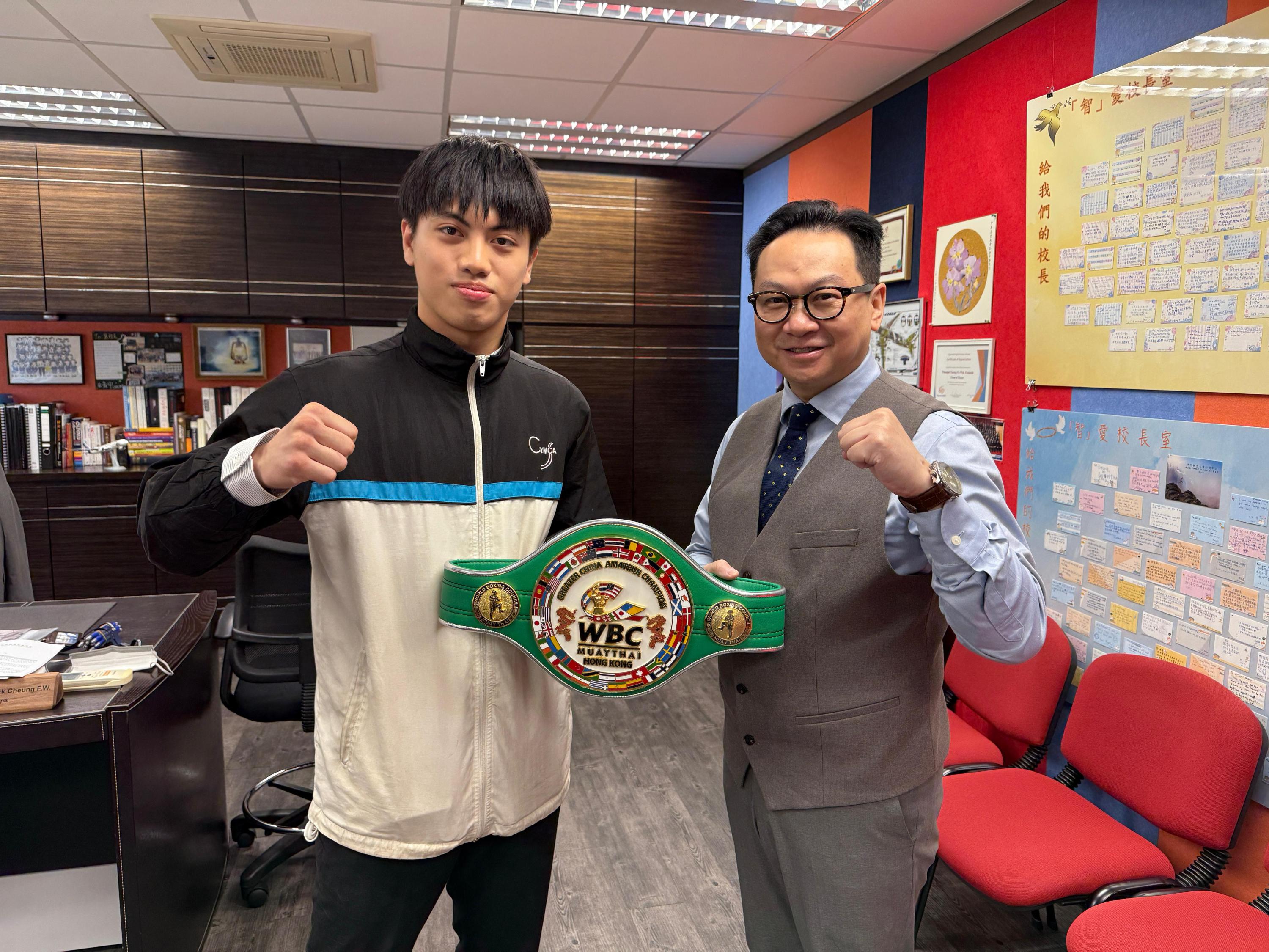 S6 Law Cheuk Fung Tymon won the Champion of the Welterweight Division in the WBC MuayThai Hong Kong Ranking Tournament 2024.